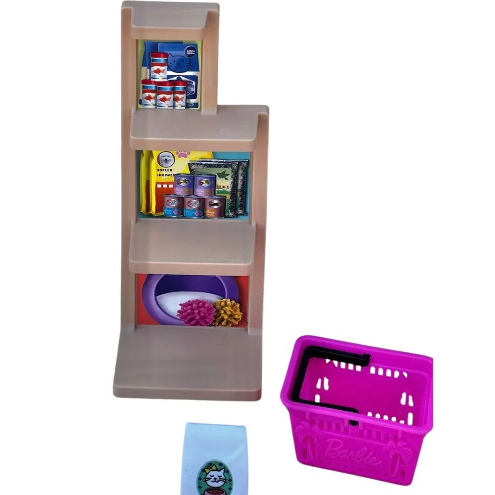 Barbie Pet Care Playset Doll Accessories 5 Pets Carrier Shelving Supplies